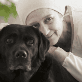 dying woman and companion dog